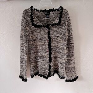 Tashia London | Brown Cashmere Rustic Knit Fringed Button Front Cardigan, Large